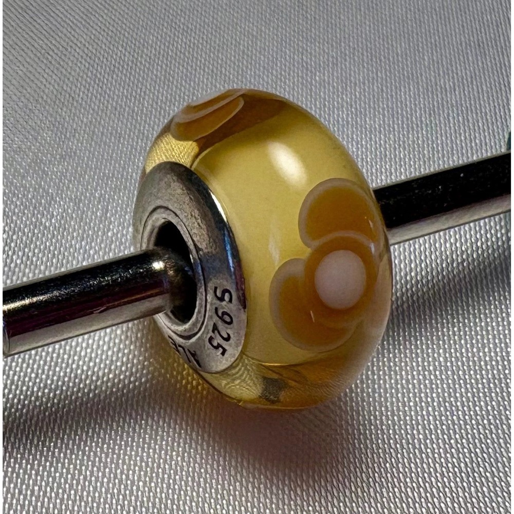 Pandora Yellow Floral Murano Glass Bead Charm Sterling Silver S925 ALE 790645